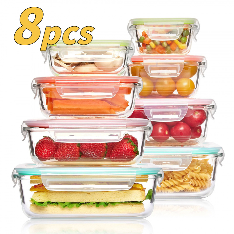 Meal Prep Glass Containers Oven Safe - 8 قطع من صناديق تخزين الطعام