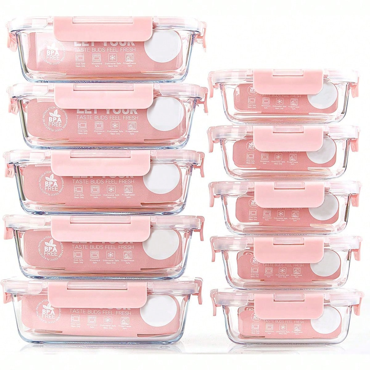 Meal Prep Food - 10 حاويات زجاجية لتحضير الوجبات، حاويات