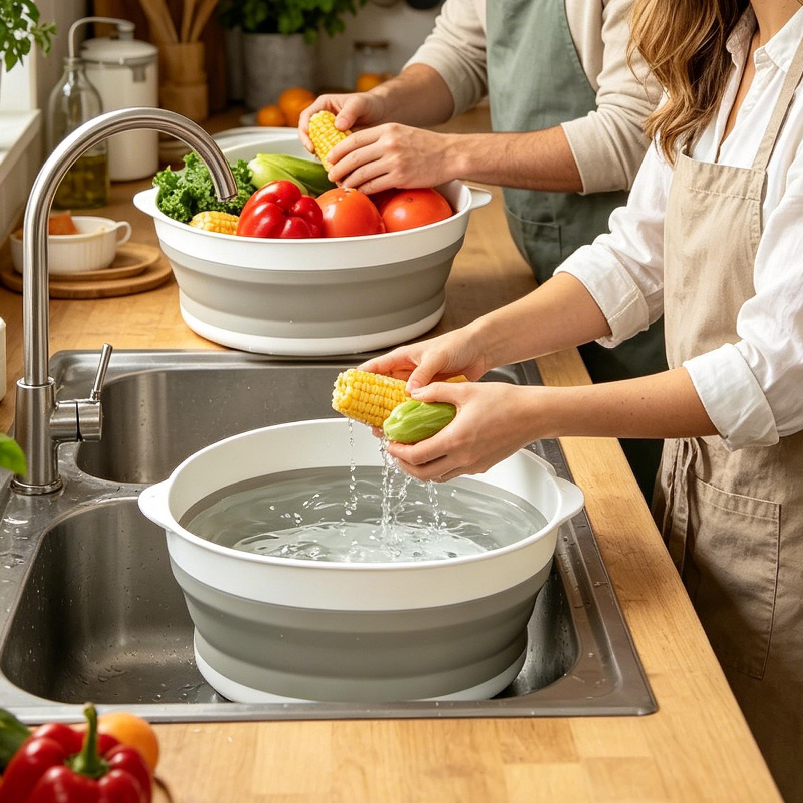 Meal Prep Veggie - مصفاة قابلة للطي مزدوجة الطبقات لغسل