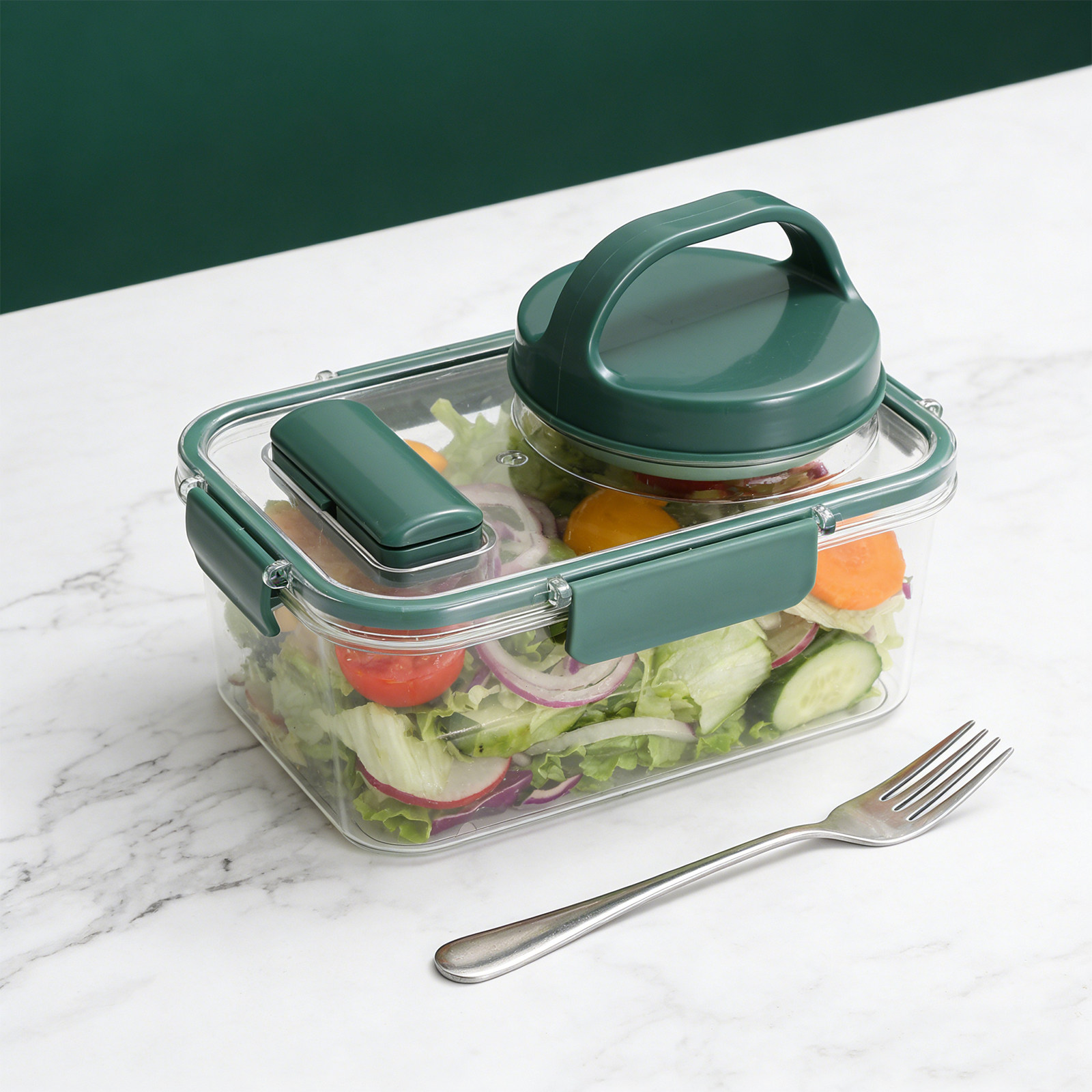 وعاء سلطة مع كوب للصلصة وشوكة، - مراجعة Meal Prep Bowl وسعره