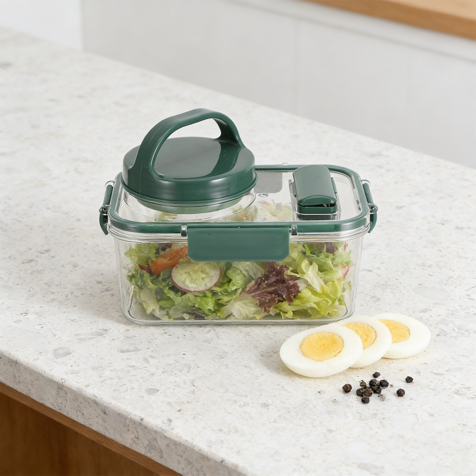 وعاء سلطة مع كوب للصلصة وشوكة، - مراجعة Meal Prep Bowl وسعره