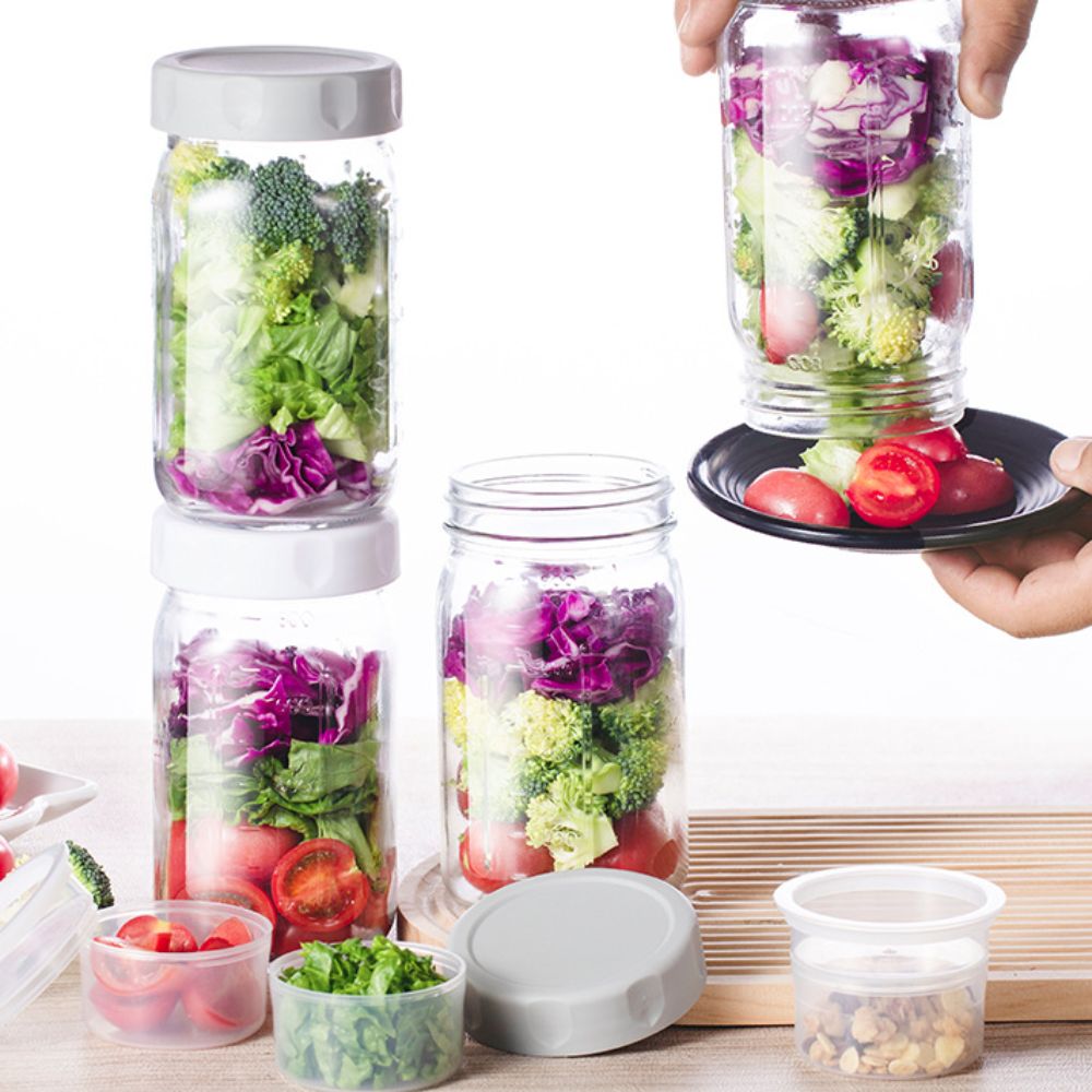 4 عبوات من أوعية السلطة الزجاج - مراجعة Meal Prep Jar Salad وسعره