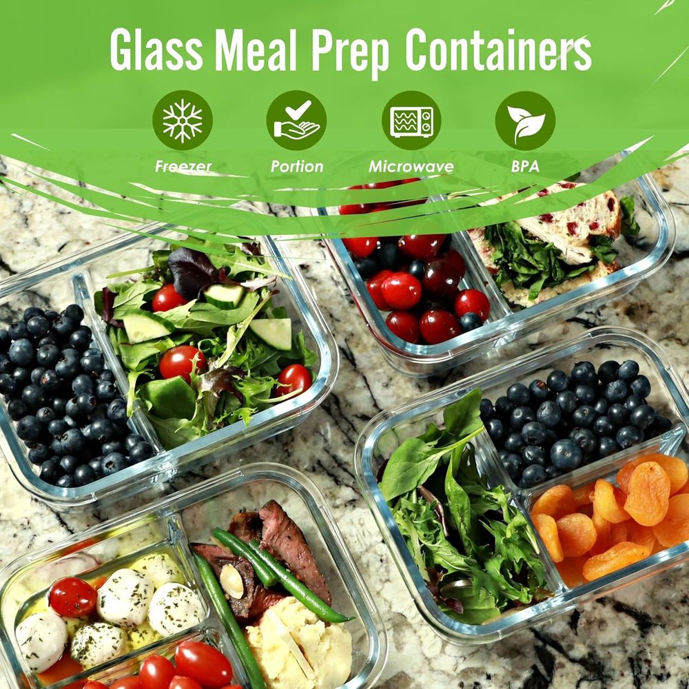 حاويات تحضير الوجبات، بسعة 2 و - مراجعة Meal Prep Glass Containers Oven Safe وسعره